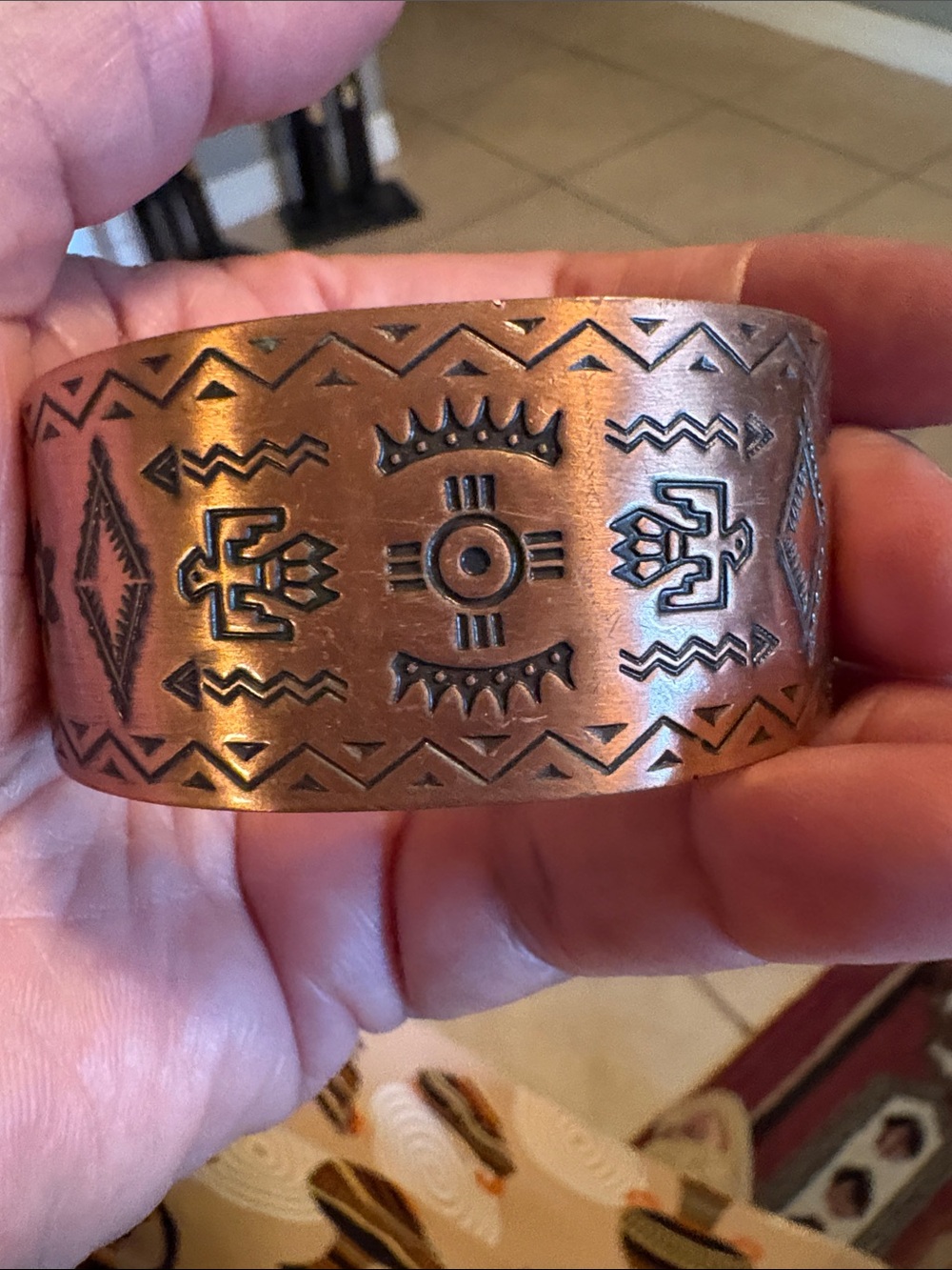 Fred Harvey Copper-Tone Etched Tribal Cuff